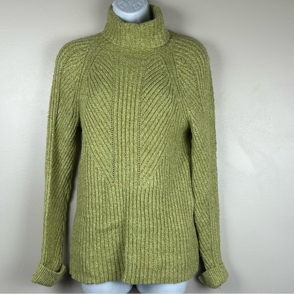 Sundance Sweater Womens M Green Ribbed Knit Turtleneck Cotton Stretch‎ Pullover